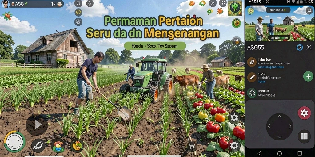 Tampilan gameplay ASG55 yang menarik dengan berbagai tanaman.