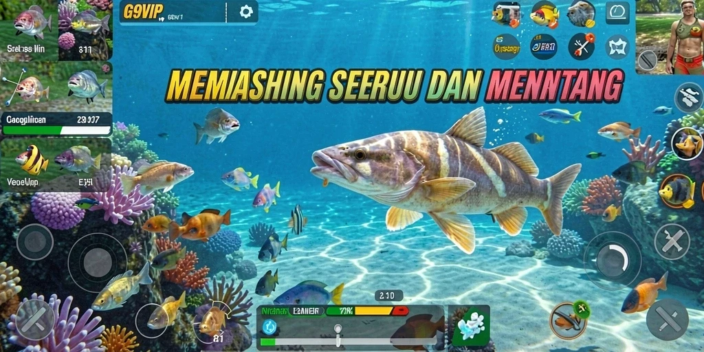 Gameplay G9VIP memperlihatkan keseruan berburu ikan di alam terbuka.