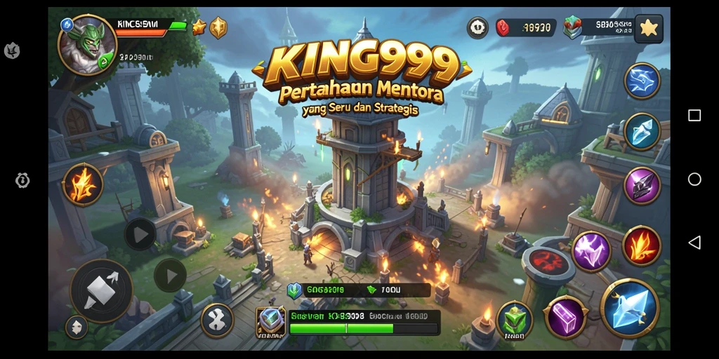 Gameplay KING999 menampilkan pertahanan menara yang strategis dan seru.