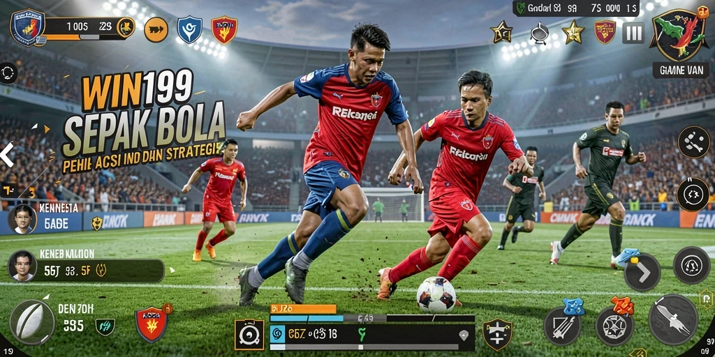 Tangkapan layar dari gameplay <strong>WIN199</strong> menampilkan aksi seru di lapangan sepak bola.
